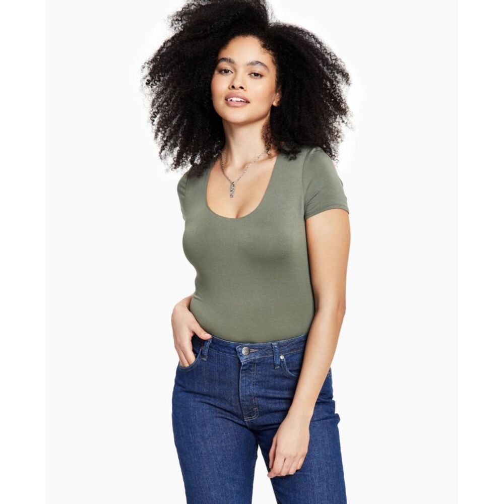 Bar III Short Sleeve Jersey Scoop Neck Bodysuit